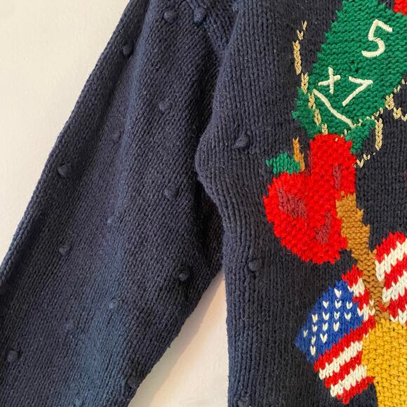 Vintage Knit Teacher Sweater Women's size Medium Navy Blue Red Math History - Picture 6 of 10